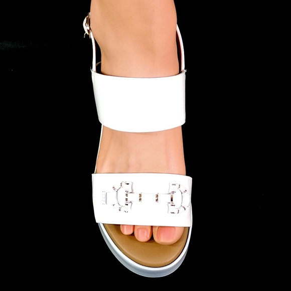 SPACE MODA BY REPO 🇮🇹 WOMEN\'S WHITE SOFT LEATHER COMFORT SUMMER HEEL SANDALS